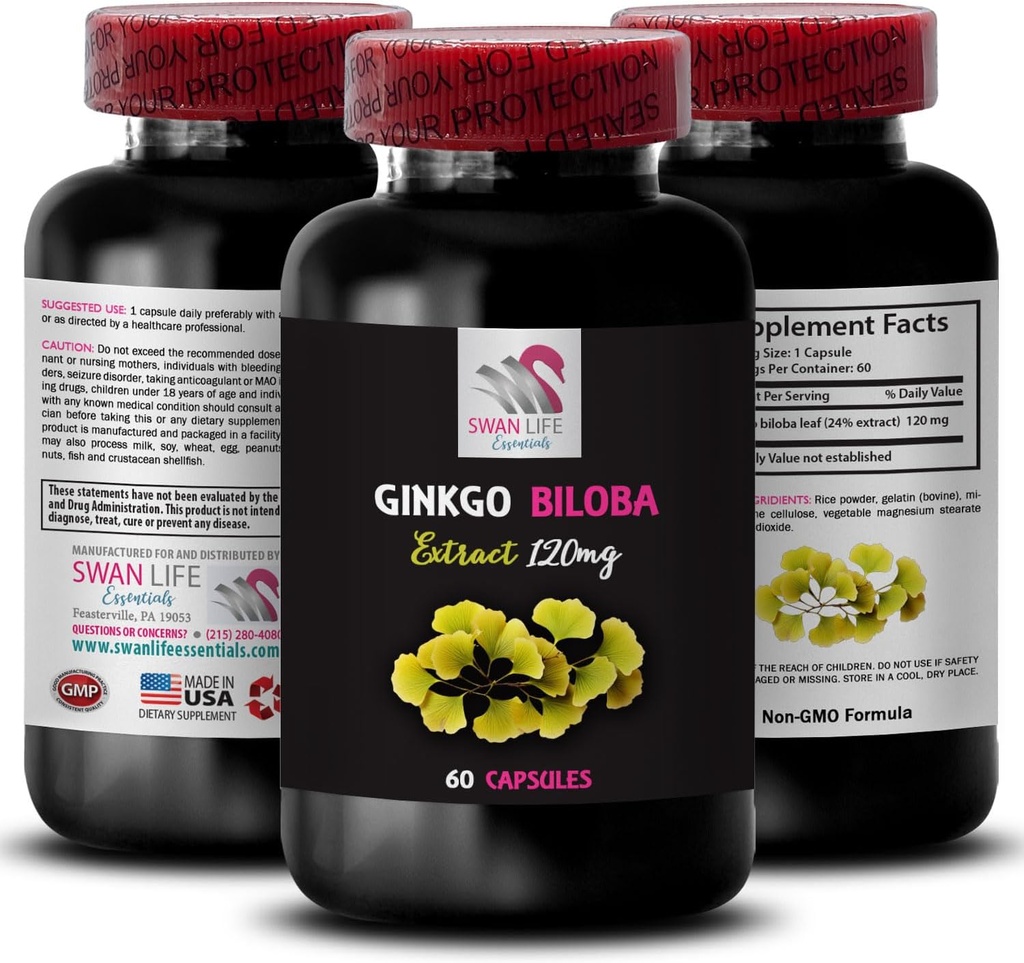 Ginkgo biloba Supplement - Ginkgo BILOBA Extract - Natural antioxidant Extract, Herbal antioxidant Support, Ginkgo biloba Benefits, Botanical Extract Supplement, Plant-Based antioxidant 1Bot 60Caps