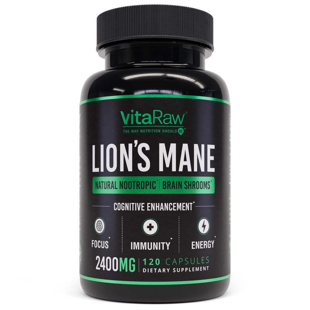 Suplemento de la Mana de los Leones Orgánicos Capsules 2400 mg - Powerful Nootropic - Helps Maintain Memory, Energy, and Mental Clarity - Vegan Brain Booster Focus Pills - Real Lion's Mane Supplement