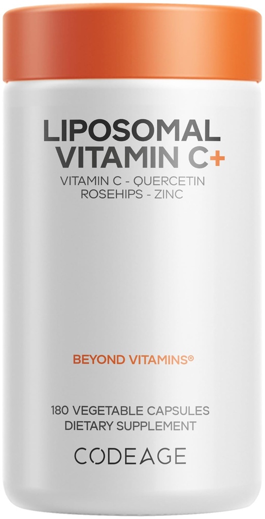 Vitamina Liposomal C 1500mg con Zinc, Elderberry, Citrus Bioflavonoids Grapefruit, Lemon, Orange Powder, Quercetin & Rose HIPS Fruit – Suplemento Vegan - Non-GMO, Vegan Pills, 180 cápsulas