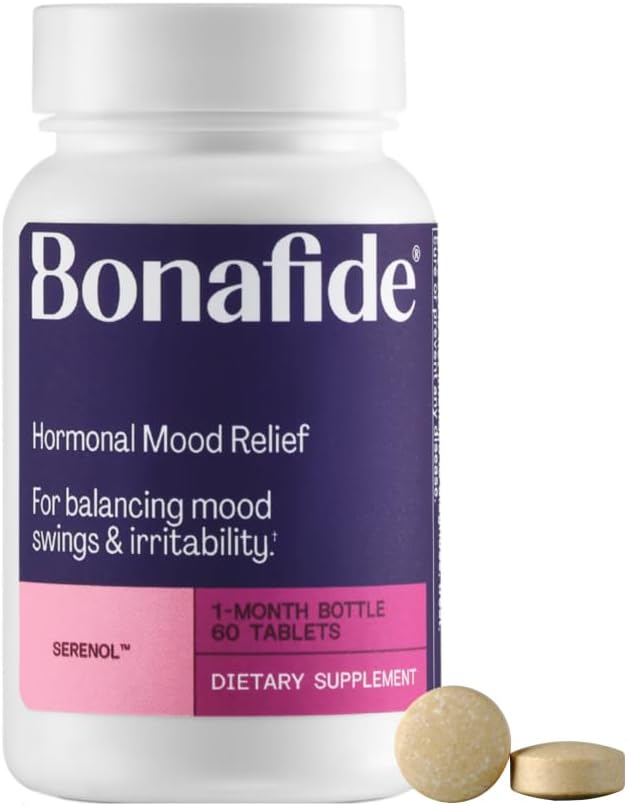 Serenol por Bonafide. Alivio de Hormonal Mood Swings, Irritability, & PMS Bloating. — Suministro de 1 mes (60 cuadros)