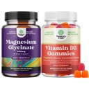 Bundle of Pure Magnesium Glycinate 400mg Por Serving for Mood Sleep and Relaxation and Vitamin D3 Gummies for Daily Wellness or Bone Muscle & Immune Support