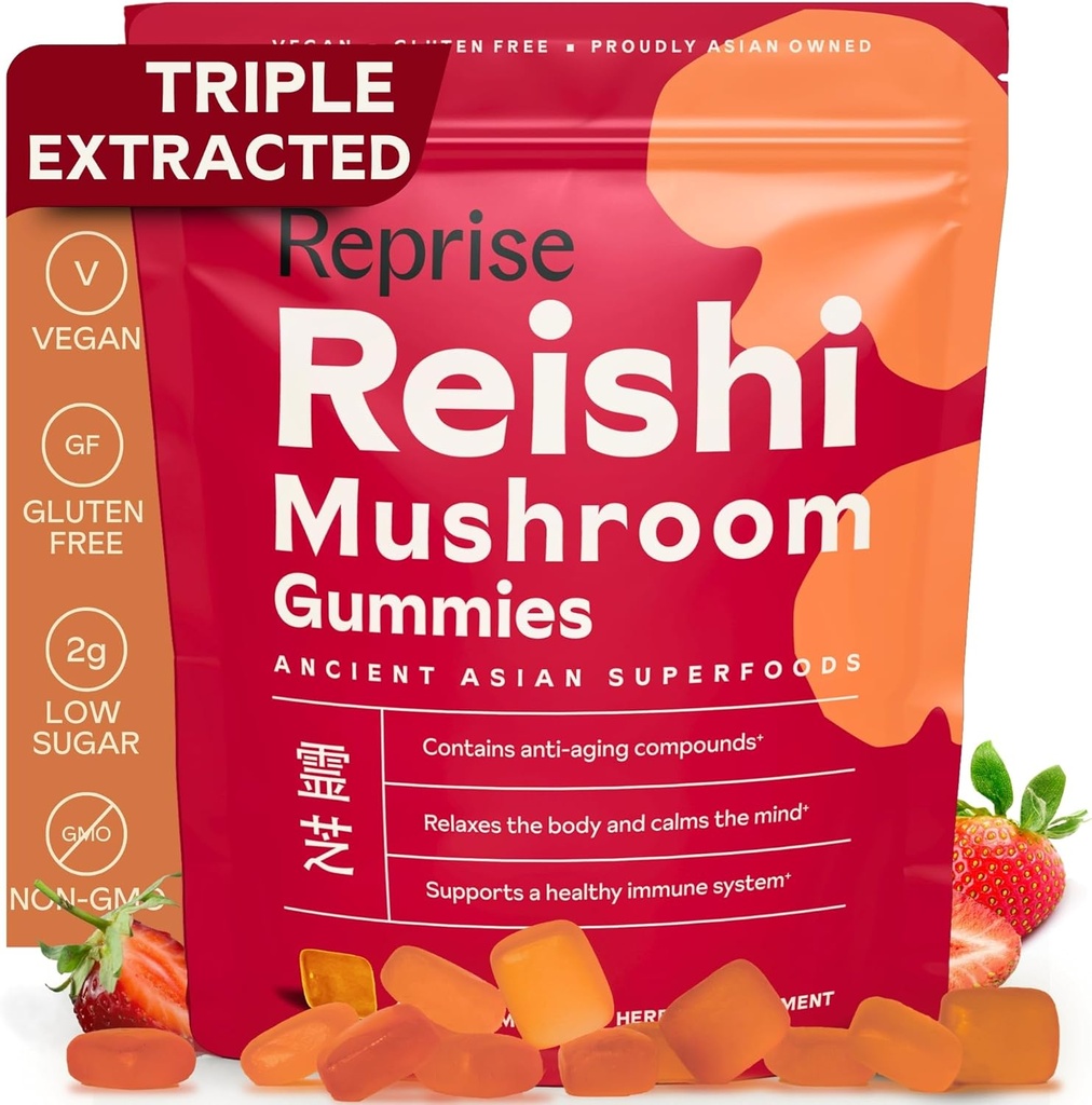 Reishi Mushroom Gummies ← Hongo Reishi Mushroom Suplemento Gummies (Lingzhi, Ganoderma Lucidum) ← Full Spectrum Stress Gummies for Adults ¦ Red Reishi Mushroom  durable Strawberry Flavor ← 45 Conde