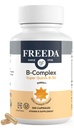 FREEDA Complejo Vitamina B-50 – Super Quints B-Complex con B1 B2 B3 (Niacinamide) B5 B6, Biotina, Folate &amp; B12 + Choline &amp; Inositol – Vegan Capsules, 100 Cuenta – Made in USA