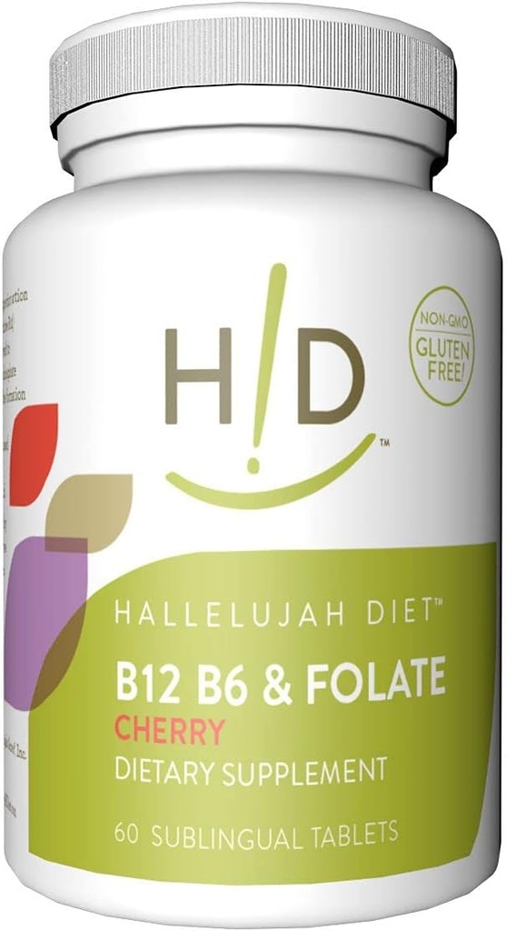 Aleluya Dieta B12, B6 &amp; Folate Suplementos dietéticos Cereza Flavored Vitaminas Sublinguales (60 Tabletas)