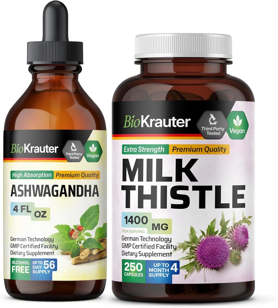 BIO KRAUTER Ashwagandha Tincture 4 Fl. Oz. " Milk Thistle 250 Capsules