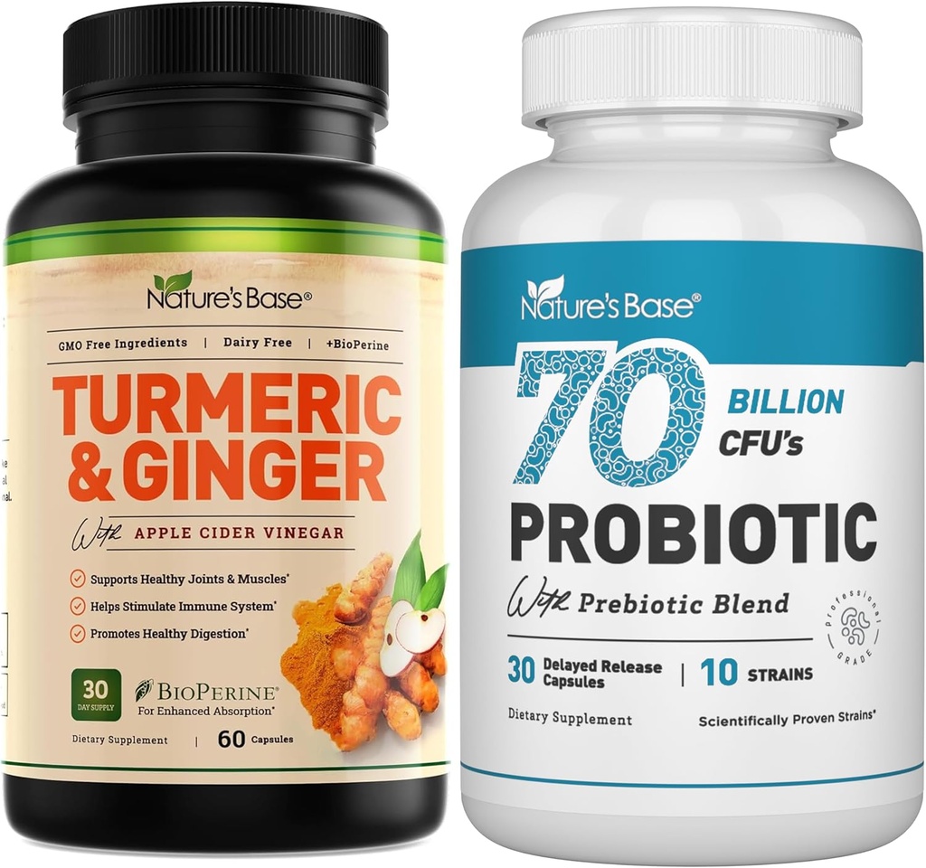 Base Turmeric &amp; Ginger 60 ct + Probióticos 70 Billion CFU 30 ct