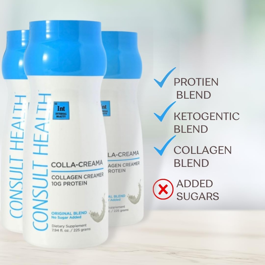 Consult Health - Colla-Creama Collagen Creamer Suplemento - 10g Protein - Ketogenic Blend - Powder Coffee Creamer - Coconut Oil, Energy Boosting MCT Oil - No Añadido Sugar - 7.94 oz