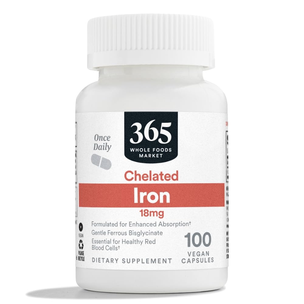 365 por Whole Foods Market, Chelated Iron 18mg, Vegan, 100 cápsulas
