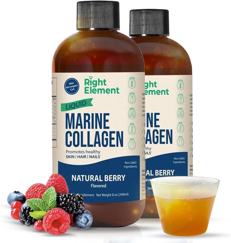 Líquido Collagen marino tóxico Wild Caught Cod - Hidrolyzed Keratin Peptide, Hialuronic Acid " Biotin - Healthy Hair, Skin " Nails - Made in USA - Natural Berry, 8.00 Fl Oz (2-Pack)
