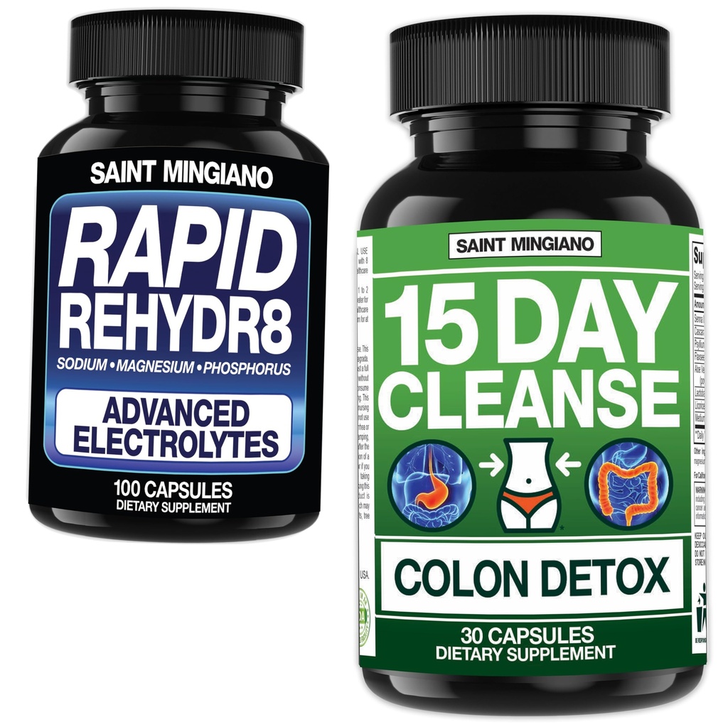 15 días de limpieza Ø Colon Detox con laxante natural - con - Rapid Rehydr8 Electrolyte Suplementos Prevención de calambres y apoyos musculares resistencia y recuperación - 100 cápsulas