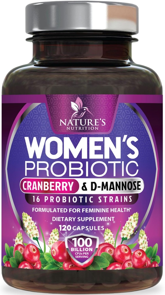 Probióticos para Mujeres 60 Billones CFU - 16 Strains, Prebiotics & Cranberry, PH Balance, Digestive Health, Vaginal &amp; Immune Support, Womens Probiotic for Gut Health, Shelf Stable - 120 cápsulas