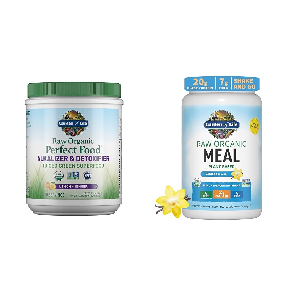 Jardín de la vida cruda orgánico perfecto Alimento Alkalizer " Detoxificadores Verdes Juiced Powder Superfood " Vegan Protein Powder - Raw Organic Meal Replacement Shakes - Vanilla - Pea Protein