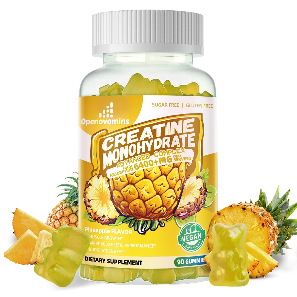 Complejo de Gummies de Monohidrato de Creatina para Hombres y Mujeres -Fórmula avanzada W/L-Taurina + Vitamina B12, Suplemento Chewable Libre de Azúcar,90