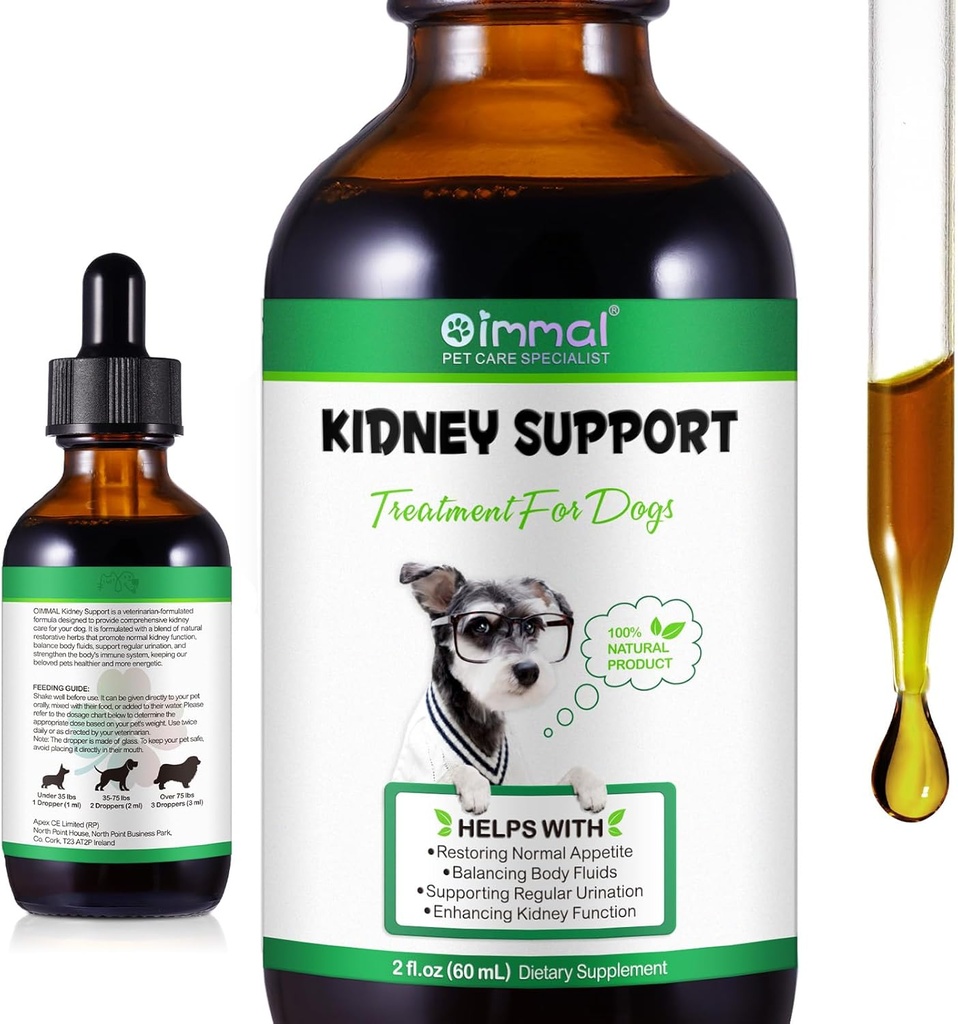 Apoyo para el Riñón de Mascotas para Perros, Fórmula Veterinaria, Apoyo a la Función del Riñón Saludable en Perros, Promueve Salud Física y Vitalidad General, Suplemento Herbal, Fácil de Absorb, 2 oz