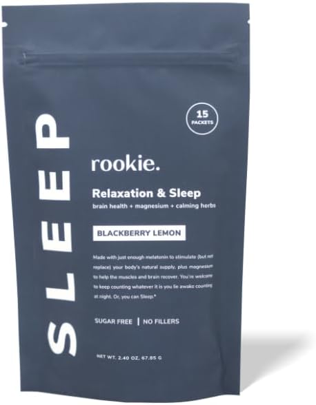 Rookie Wellness Sleep - Natural Sleep Aid con 180 mg de Magnesium Bisglycinate, 1 mg Melatonin, Valerian Root, " Passion Flower to Promote Tranquility " Sleep (15 Pack, BlackBerry Lemon)