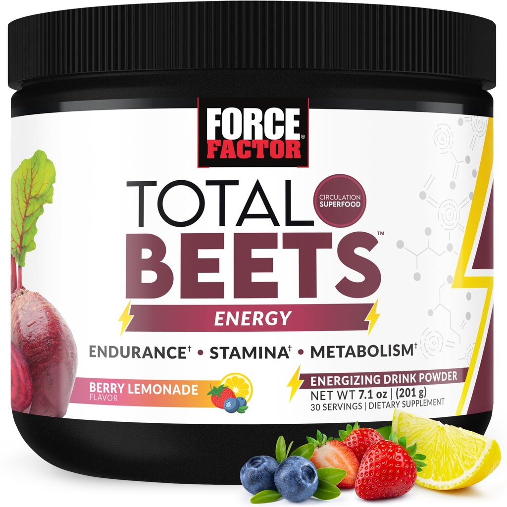 FACTOR FACTOR Total Beets Powder Root con Energía, NO3-T® Nitrates para apoyar la circulación, presión arterial, flujo sanguíneo y resistencia - Plus Green Tea Extract. Un suplemento de superalimentos, 30 servicios
