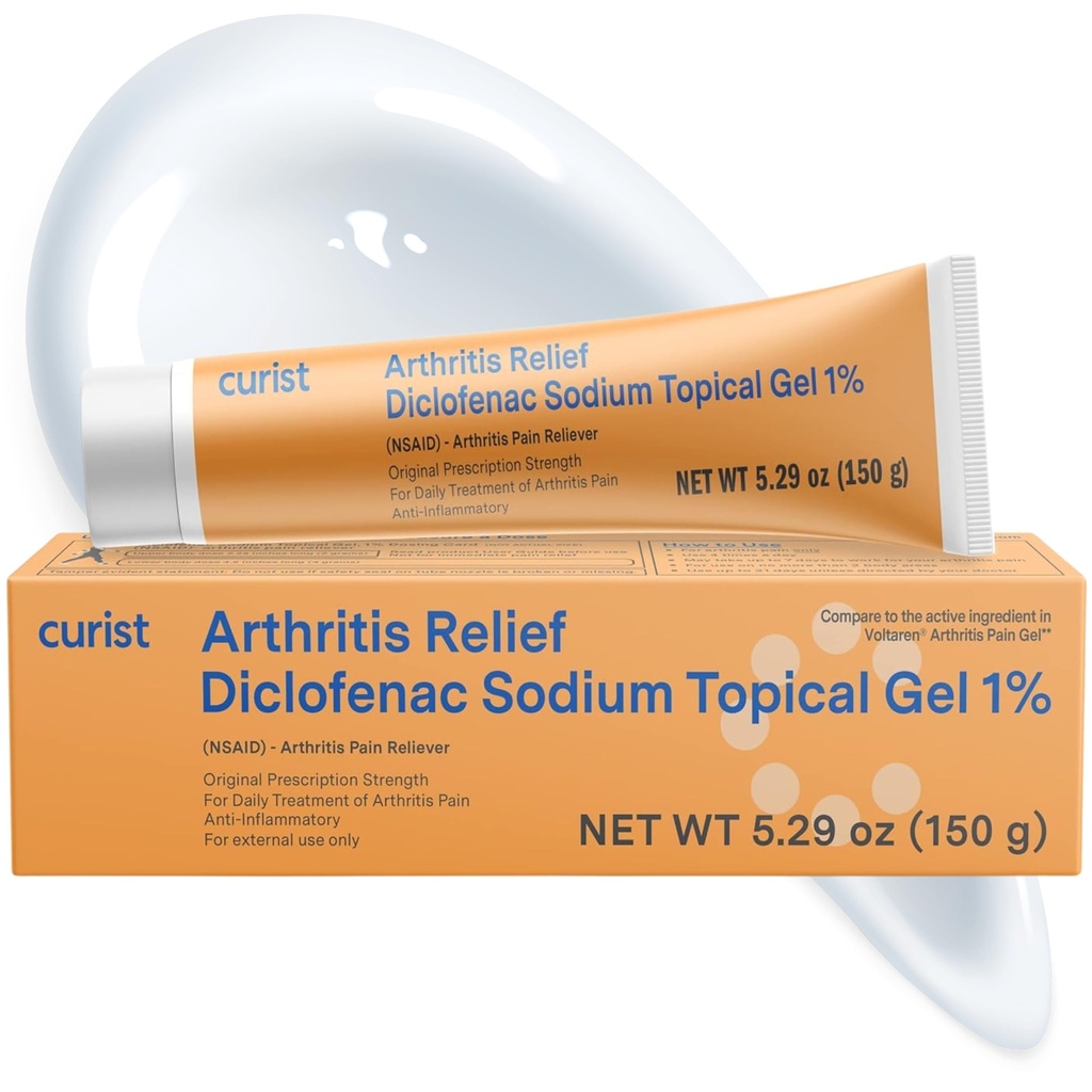 Curist Diclofenac Sodium Topical Gel 1 Percent 150g for Arthritis Dolor - Conjunto de Dolor para Dolor de Mano/Foot, Dolor de rodilla/Elbow &amp; Dolor de tobillo - 1% - 5.29oz