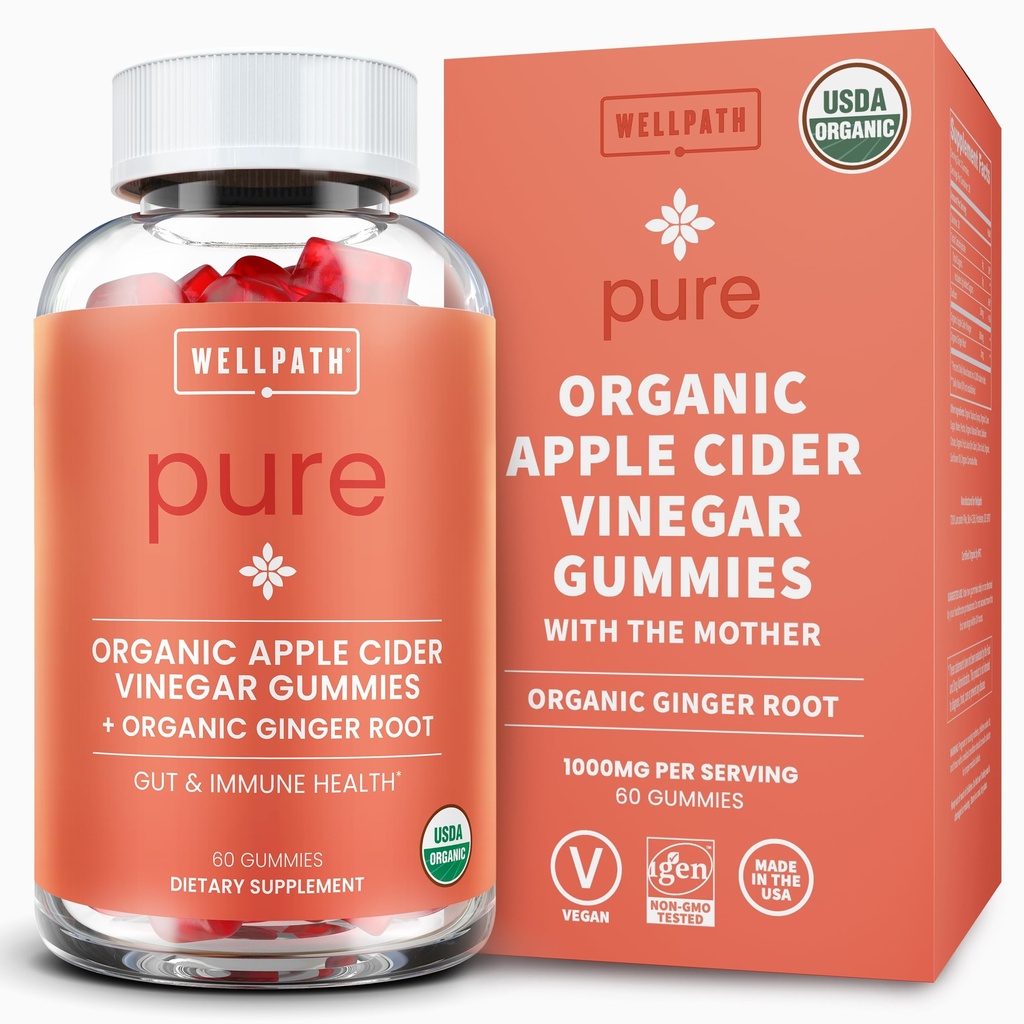 Bueno. Camino Orgánica Manzana Vinagre Gummies con la Madre - USDA Organic ACV Gummies - Vinagre de sidra de manzana con la Madre para la Salud Gut - Vegan, No GMO, 60 Ct