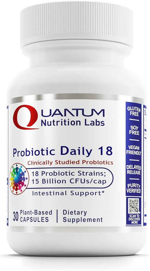 Laboratorios de Nutrición Cuántica Probióticos Diario 18 - Probióticos para Salud Digestiva, Probióticos para Mujeres y Hombres con Lactobacillus Acidophilus, Reuteri para Microbioma Gut Saludable - 30 cápsulas vegetarianas