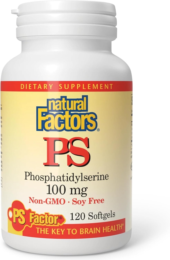 Factores naturales, fosfatidilserina, Apoyo a las Funciones de Memoria, Concentración y Cerebro, Soy y Gluten Gratis, 120 Softgels