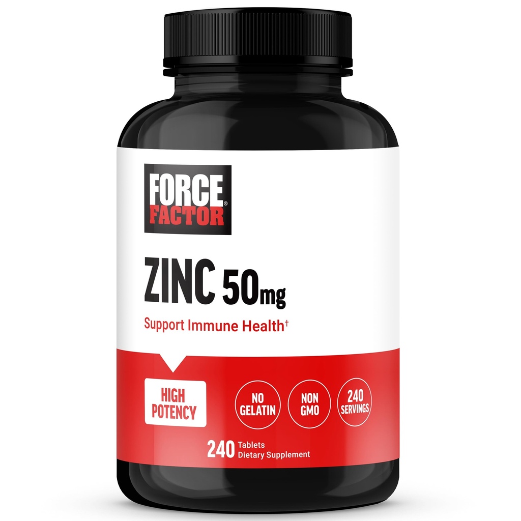 Factor de fuerza Zinc 50mg, Zinc Suplementos con Zinc Oxide Powder, Zinc Gluconate y Zinc Citrate para Immune Support and Immune Health, High-Potency, Vegan, Gelatin Free, Non-GMO, 240 Tablets