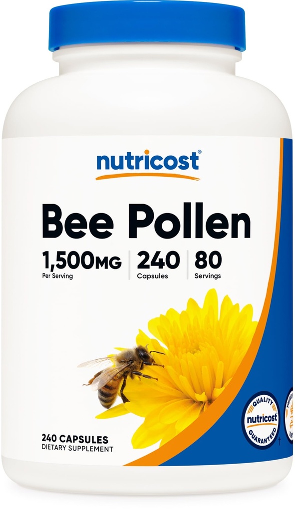 Nutricost Bee Pollen (240 Capsules, 80 Servings) (1,500MG Por Serving) - Non-GMO, GMP Cumple