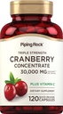 Piping Rock Cranberry Concentrate Pills with Vitamin C TENIDO 30,000 mg TENIDO 120 cápsulas TENIDO Suplemento para Mujeres y Hombres ANTE Triple Strength Concentrate Extract ← Non-GMO, Gluten Free