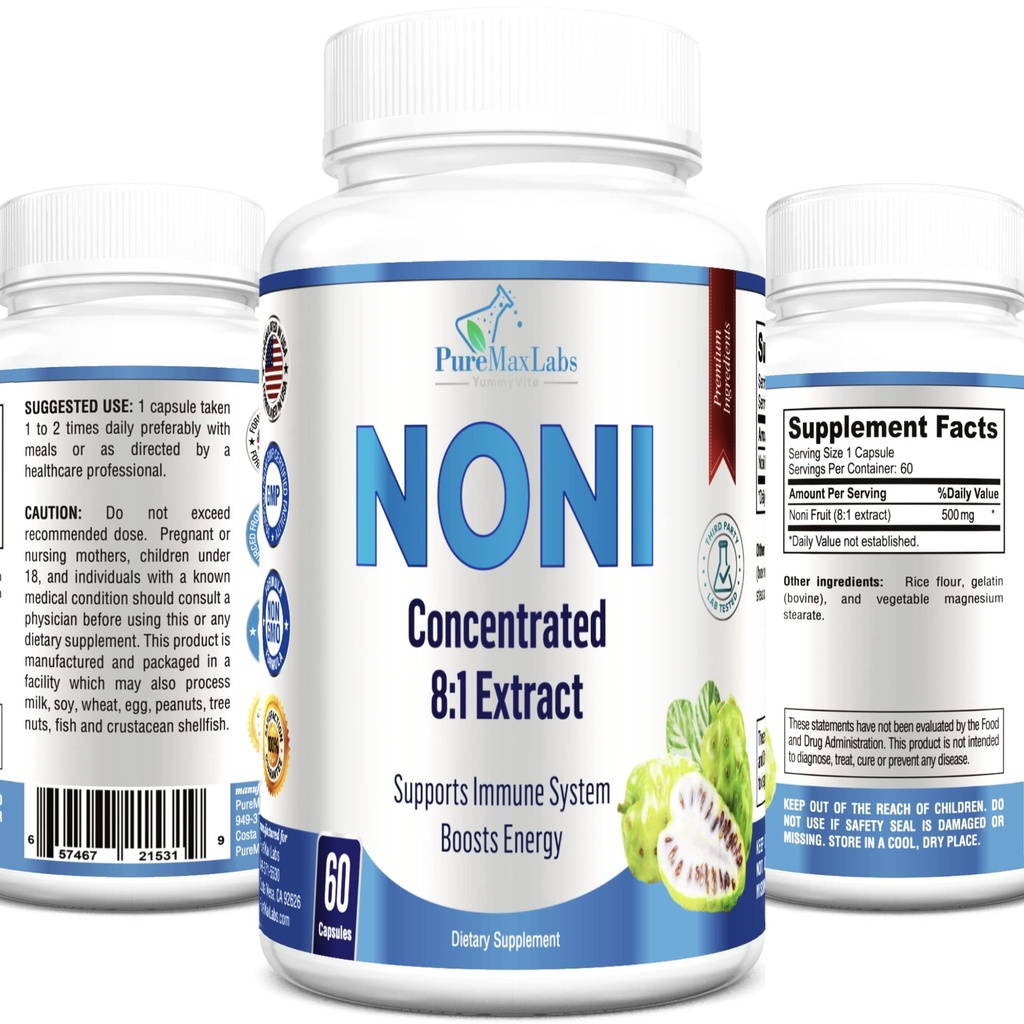 Noni Capsules - Noni Fruit Extract, (Morinda Citrifolia), Immune Support - 60 cápsulas