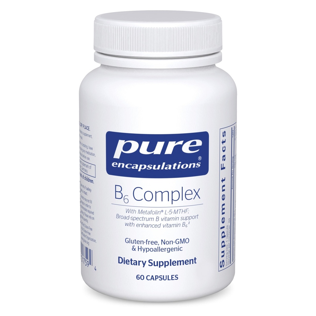 Complejo B6 encapsulaciones puras - Soportes Nervous System & Brain Health* - Incluye vitaminas B - Contiene vitamina B6 enriquecida - No GMO &amp; Gluten Gratis - 60 cápsulas