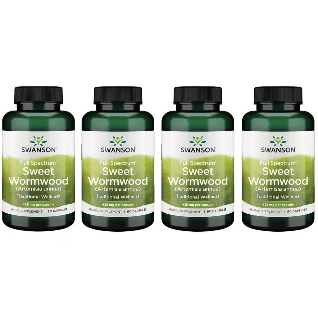 Swanson Sweet Wormwood - May Promote GI Gut Health, Microbial Balance & Digestive Health Support - Herbal Supplement with Artemisininin - (90 Capsules, 425 mg cada uno) 4 Pack
