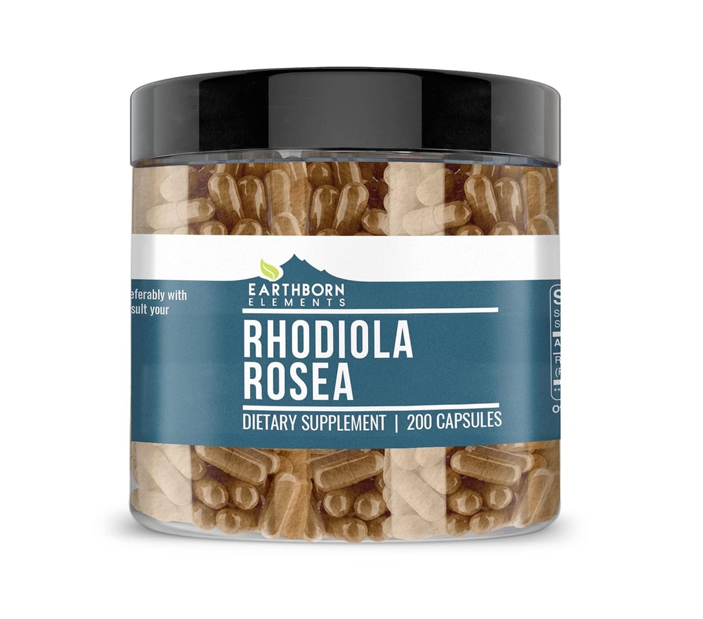 Elementos terrestres Rhodiola Rosea Root Extracto 200 cápsulas, puro " sin diluir, sin aditivos