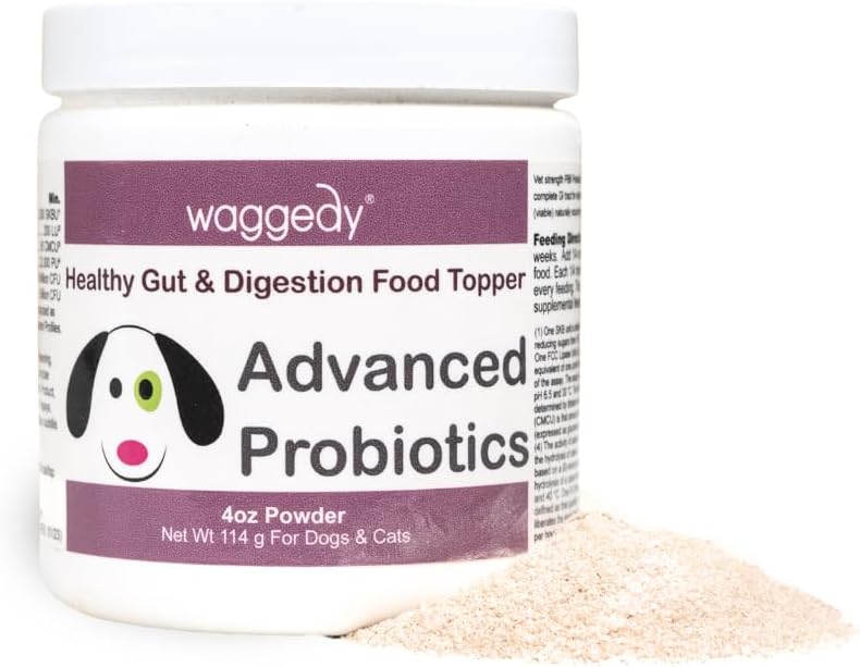 waggedy Advanced Probiotics Gut " Digestion Food Topper — Digestive Enzymes w/Papaya — Probiotic Powder — Dog Supplement Powder — Products for Dogs Over 6 Weeks (114g)