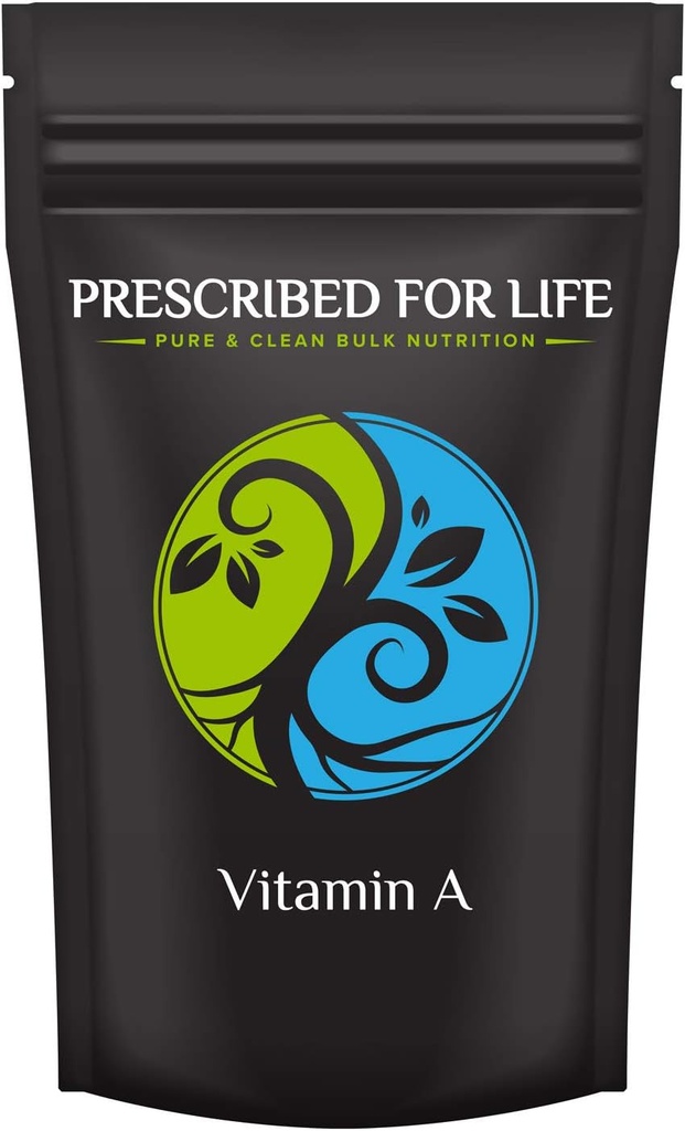 Prescrito para la vida Vitamina A Powder TEN 500,000 Acetato de retinilo IU TEN Gluten Free, Vegan, Non GMO (2oz / 56g)