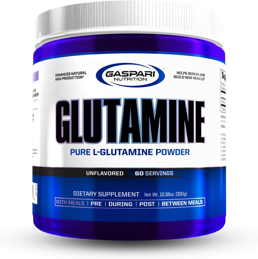 Gaspari Nutrition, Glutamine, Pure L-Glutamine Powder, Perfect Pre Workout, Post Workout y Recovery, Micronized Glutamine Powder (60 Servings, Unflavored)
