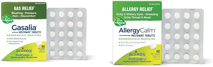 Boiron Gasalia Tablets 60 Conde y AlergíaCalm Tablets 60 Cuenta para Alivio de Gas, Bloating, Alergías y Hay Fever
