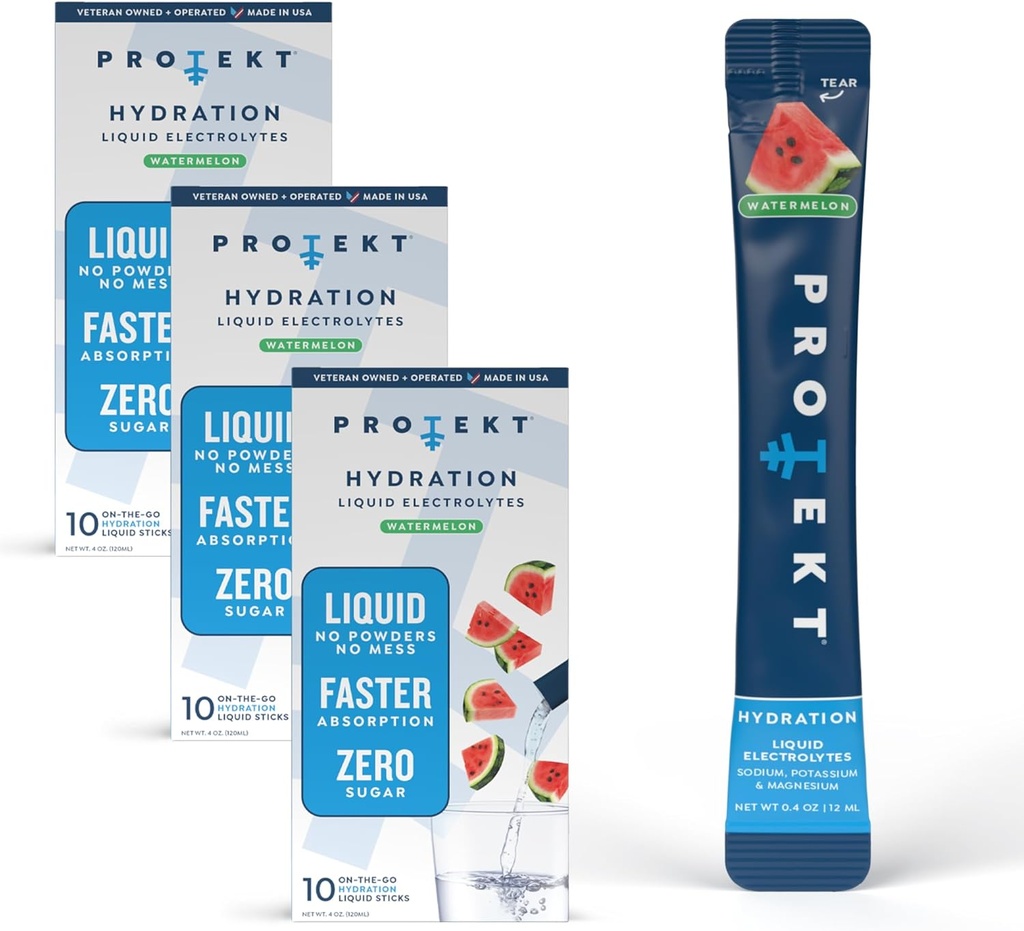 PROTEKT Electrolyte Packets para la recuperación " Hydration " Orgánica " Electrolytes Libres de Azúcar Bebida Más rápido que Powder Bebida para la hidratación tóxica en el aguamelon, 30 Pack