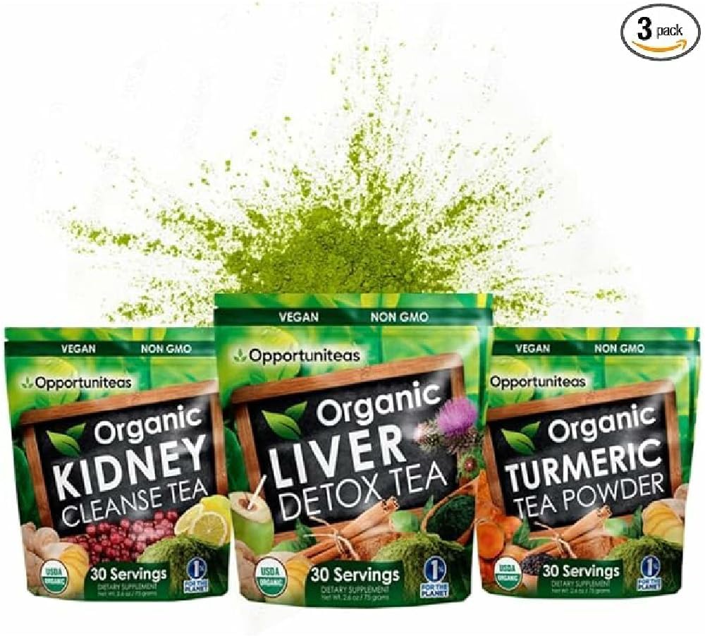 Opportuniteas Matcha Detox Tea Powder - Organic Turmeric Matcha Green Tea, Kidney Detox y Organic Liver Detox Bundle