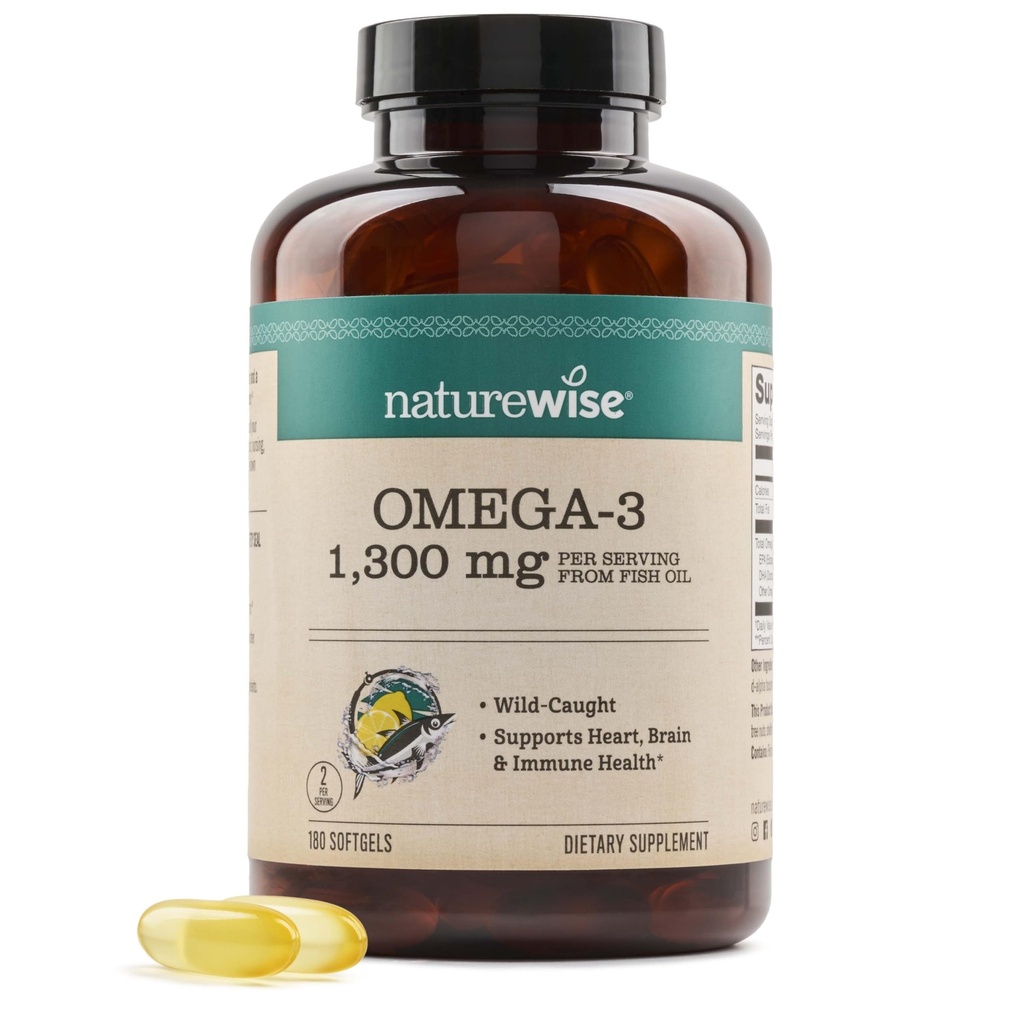 NatureWise Ultra Omega 3 Fish Oil 2200 mg - Forma Triglyceride - Lemon Flavor - Wild-Caught Fish Oil + EPA & DHA - Apoya Brain & Heart Health - Burpless, Non-GMO - 180 Softgels[3-Month Supply]