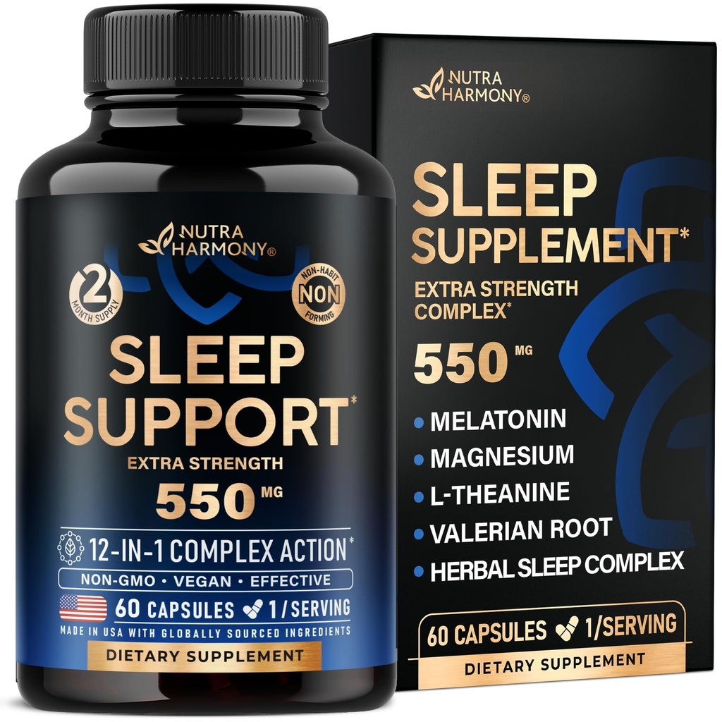 Pills Durmientes para Adultos 550mg - Melatonin 3mg peru Valerian Root for Sleep L-Theanine peru Magnesium - Natural Sleep Aid Supplement - Non-Habit Forming Rest Support - Made in USA - 1/día, 2 Month Supply
