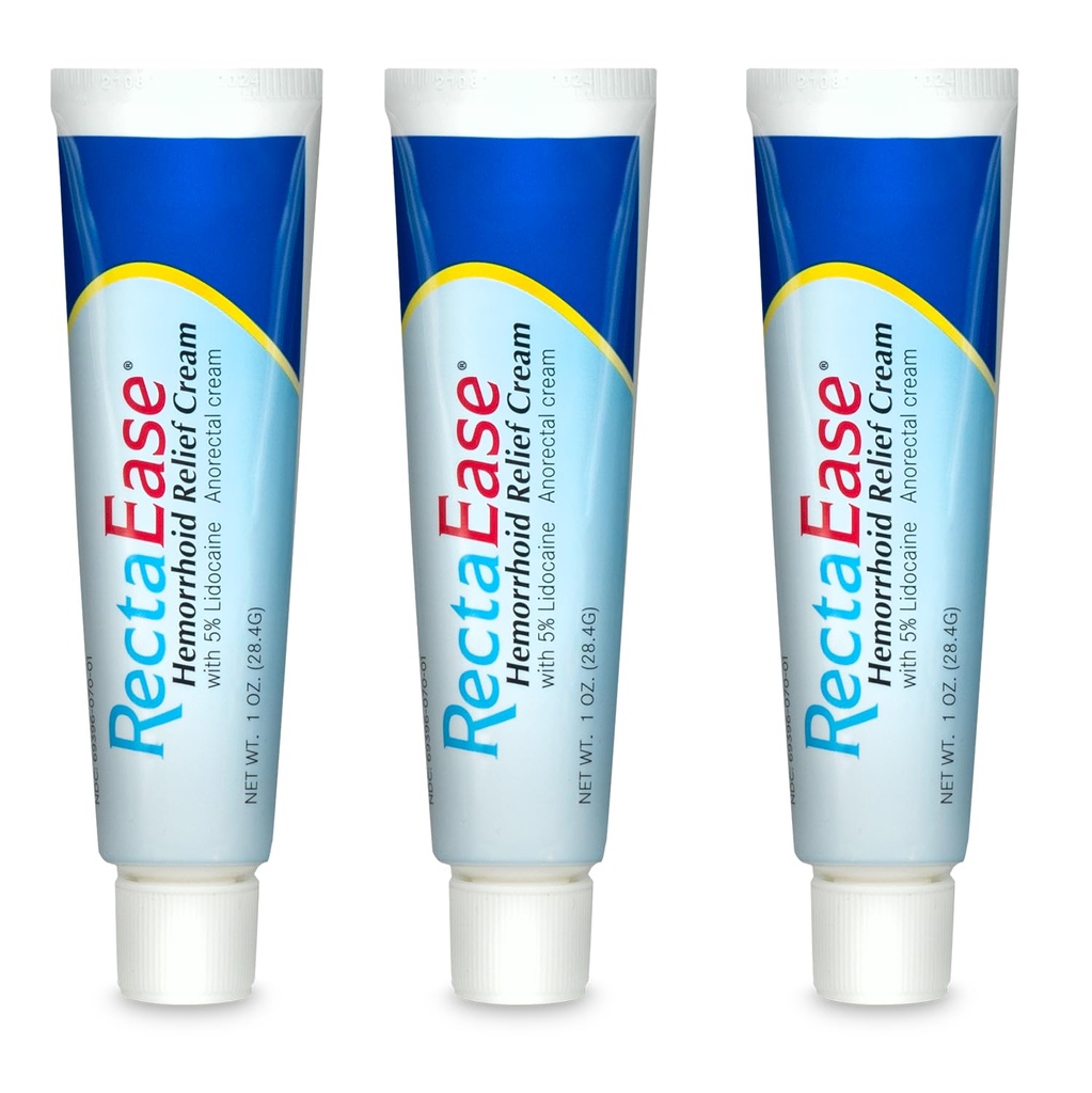 Globe RectaEase 5% Lidocaine (3 Pack) Hemorrhoid Relief Cream 1 oz Tube, Crema anorrectal, Rapid Numbing Relief, Hemorrhoid Treatment from Itch and Burn
