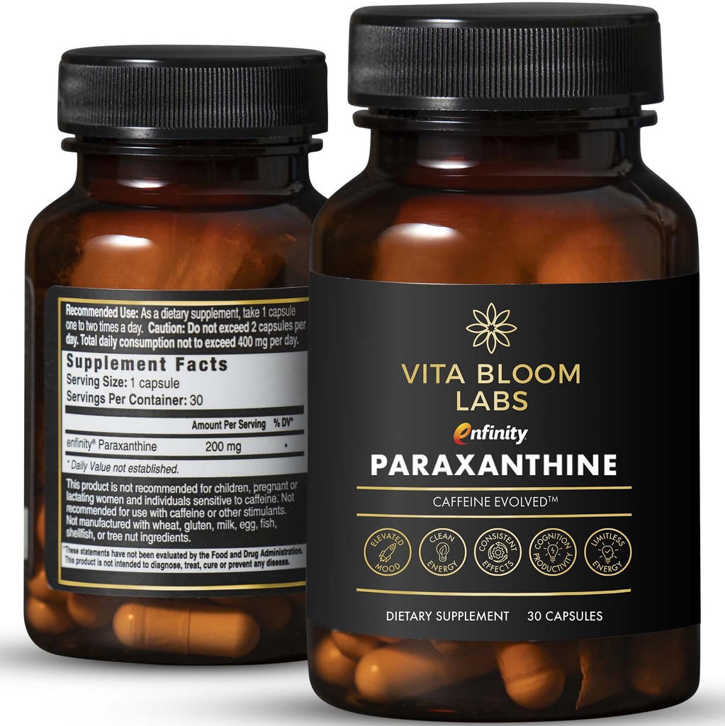 Enfinity Paraxanthine Capsules, Clean Energy & Focus, Caffeine Alternative TEN 200 mg por Capsule TEN 30 Capsules per Bottle ANTE Formulated in USA, GMP Certified, Non-GMO, Kosher