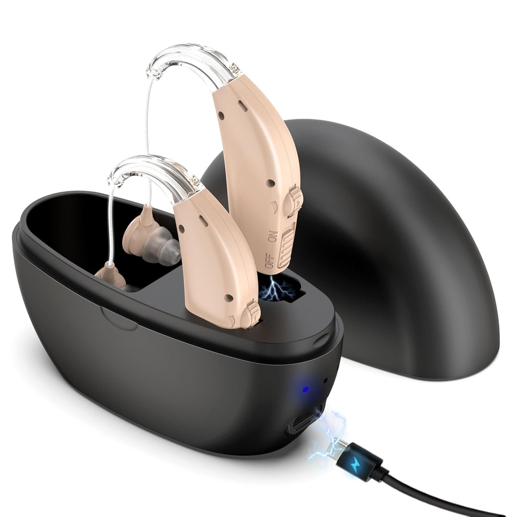 Ayudas auditivas para personas mayores, T TESTRUST Recargable Hearing Aids Digital, Behind-The-Ear BTE Ear Aids, Adults Sound Amplification Devices with Noise Reduction, Save for Hearing Loss, OTC, 1 Pair