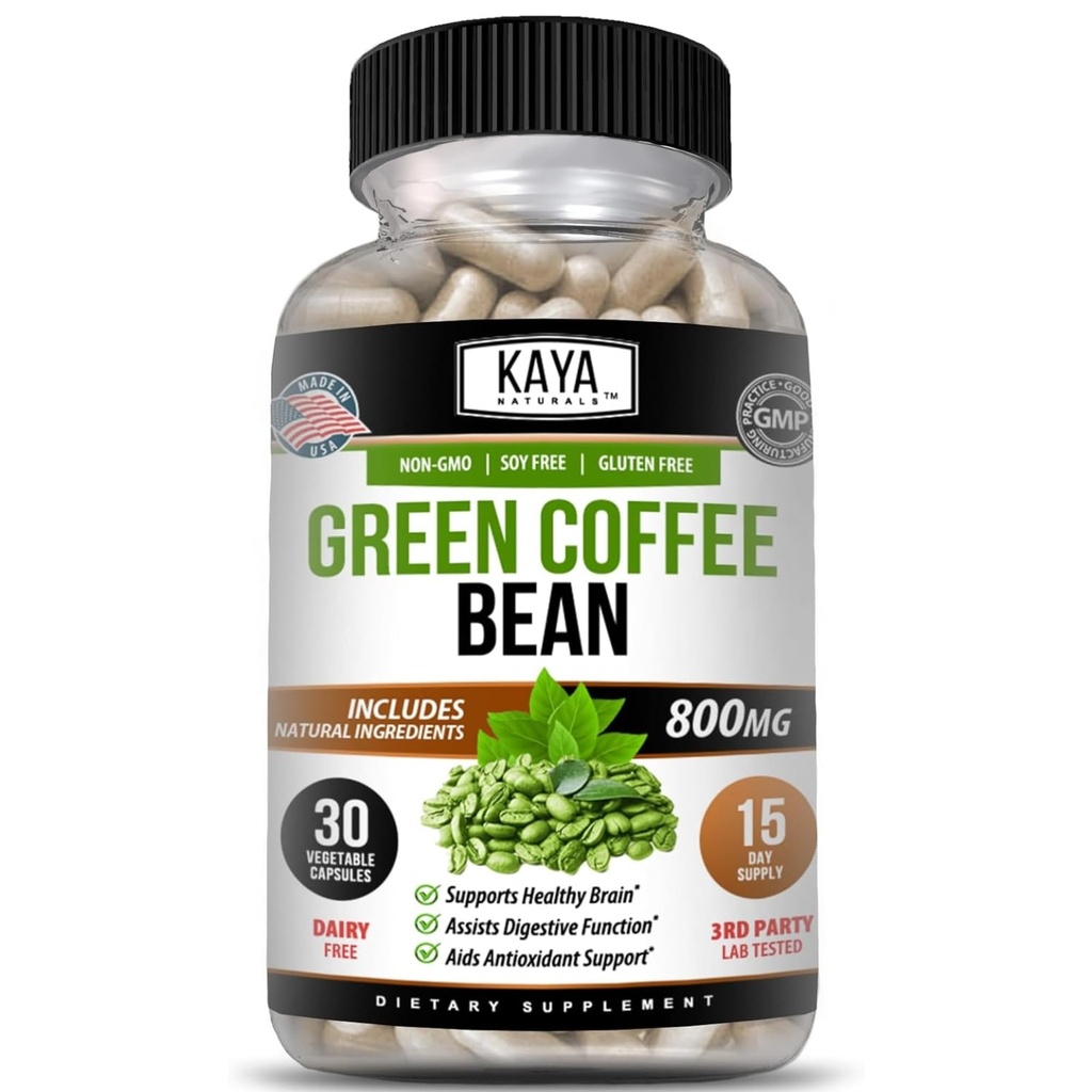 Kaya Naturals Green Coffee Bean Extract - No GMO, Suplemento sin gluten (30 Cuenta (Pack of 1)