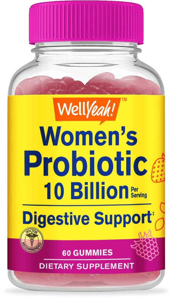 WellSí Probióticos para Mujeres Gummies - 10 Billones CFU - para Apoyo Digestivo, Salud Gut y Apoyo Femenino de Salud - Sabores Naturales - Vegan, Delayed Release Womens Probiótico - 60 Gummies