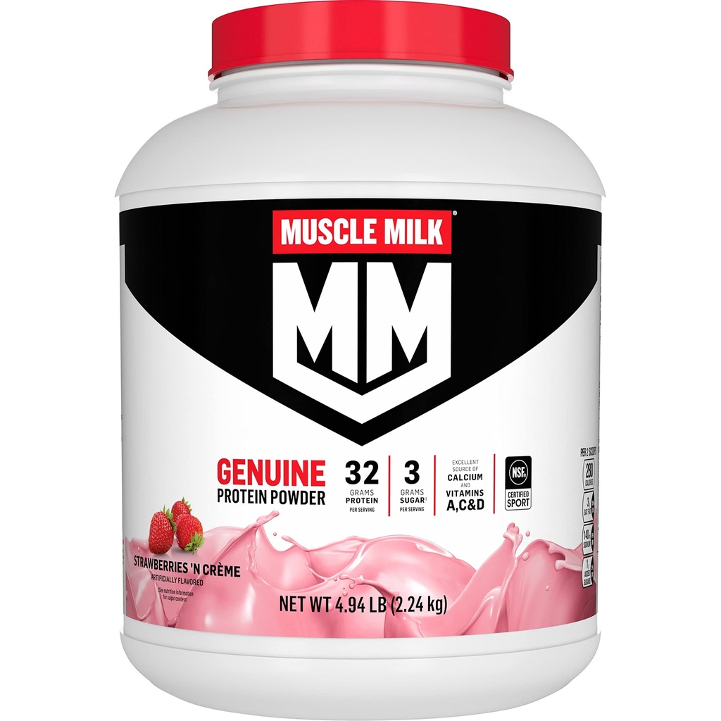 Muscle Milk Genuine Protein Powder, Strawberries 'N Crème, 32g Protein, 4.94 libras
