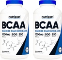 Nutricost BCAA 1000mg, 500 cápsulas (250 serv), 2:1:1 Aminoácidos de cadena ramificada (500 mg de L-Leucine, 250 mg de L-Isoleucina y L-Valine) (2 botellas)