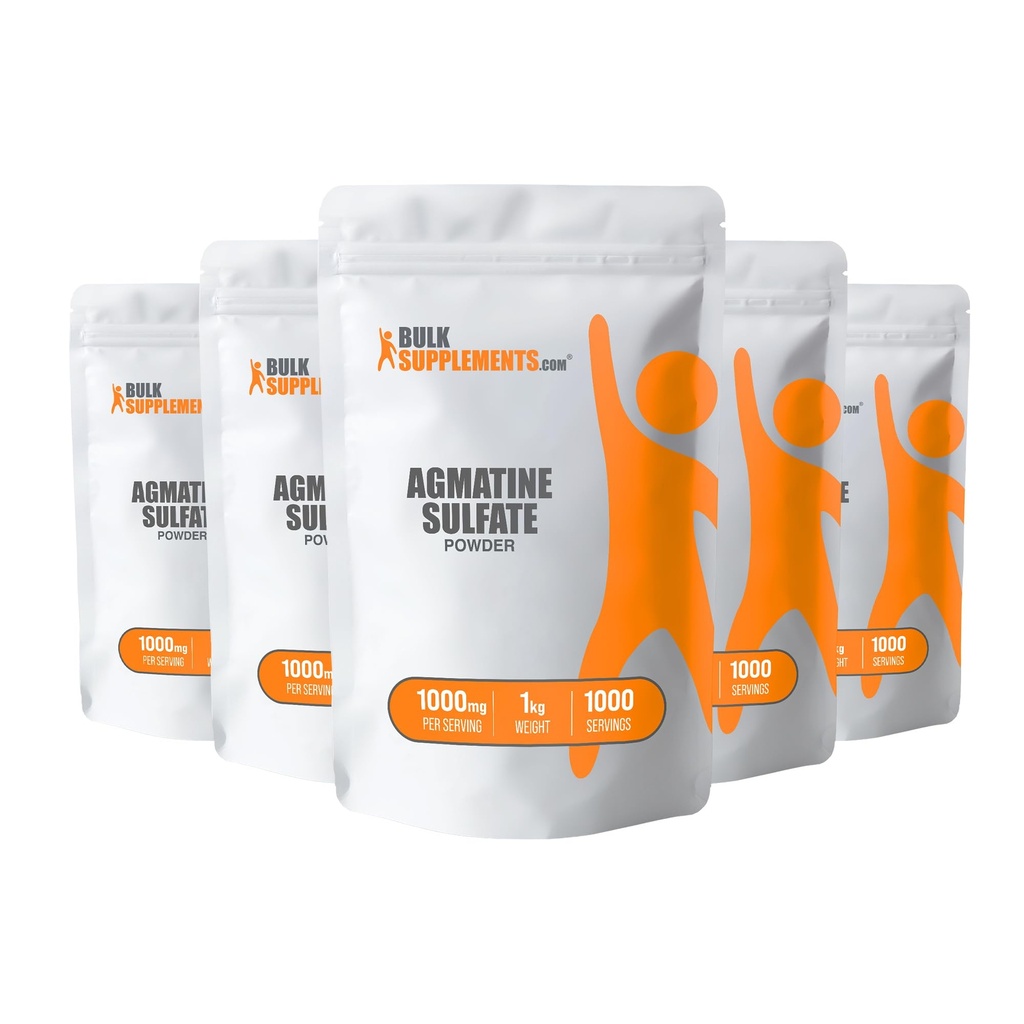 BulkSupplements.com Polvo de Sulfato Agmatine - Suplemento de óxido nítrico, Sulfato Agmatine 1000mg - Sin sabor, 1000mg por Serving, 5kg (11 lbs) (Pack of 5)