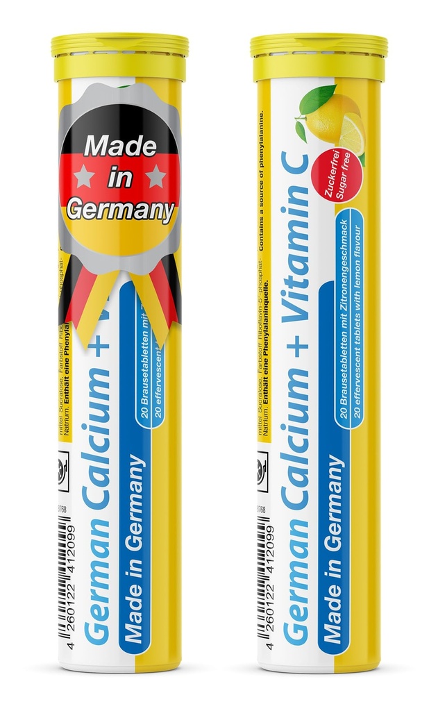 Calcio alemán + VIT. C - 40 Tablas de Efervescencia de Bebida Vegan - Limo Lime Flavor - Hecho en Alemania