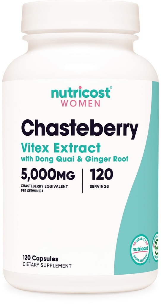Nutricost Chasteberry Supplement for Women 120 Capsules, 5000mg Equivalent Per Serving (a partir de 500mg de 10:1 Extracto), con Dong Quai & Ginger Root Extract, Vegetarian, Gluten Free " Non-GMO