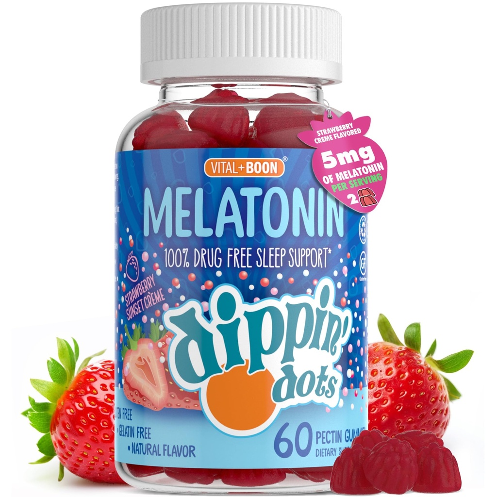Melatonin Sleep Support Gummies (60 Conde) Strawberry Sunset Creme Flavor Chews ¦ 2.5mg Por Gummy Sleep Suplemento para niños y adultos latitud para más rápido sueño